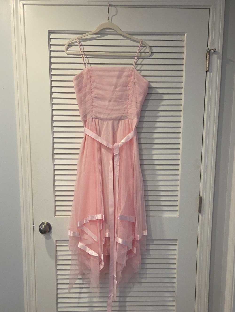 Fiesta Light Pink High-Low Chiffon Spaghetti Strap Dress